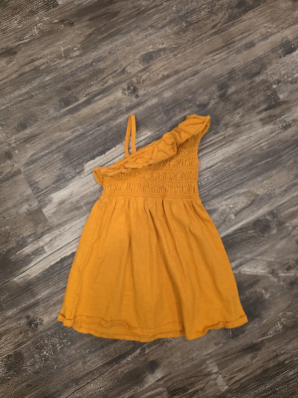 Old Navy Girls One-Shoulder Ruffle Dress in Mustard Yellow
